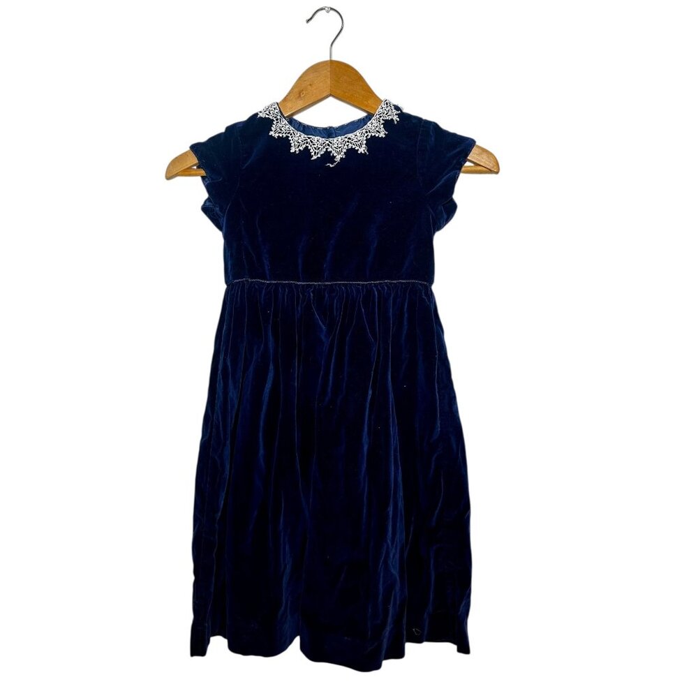Vintage Cottontail Originals Girls Velvet Dress Blue Lace Collar Holiday Party S